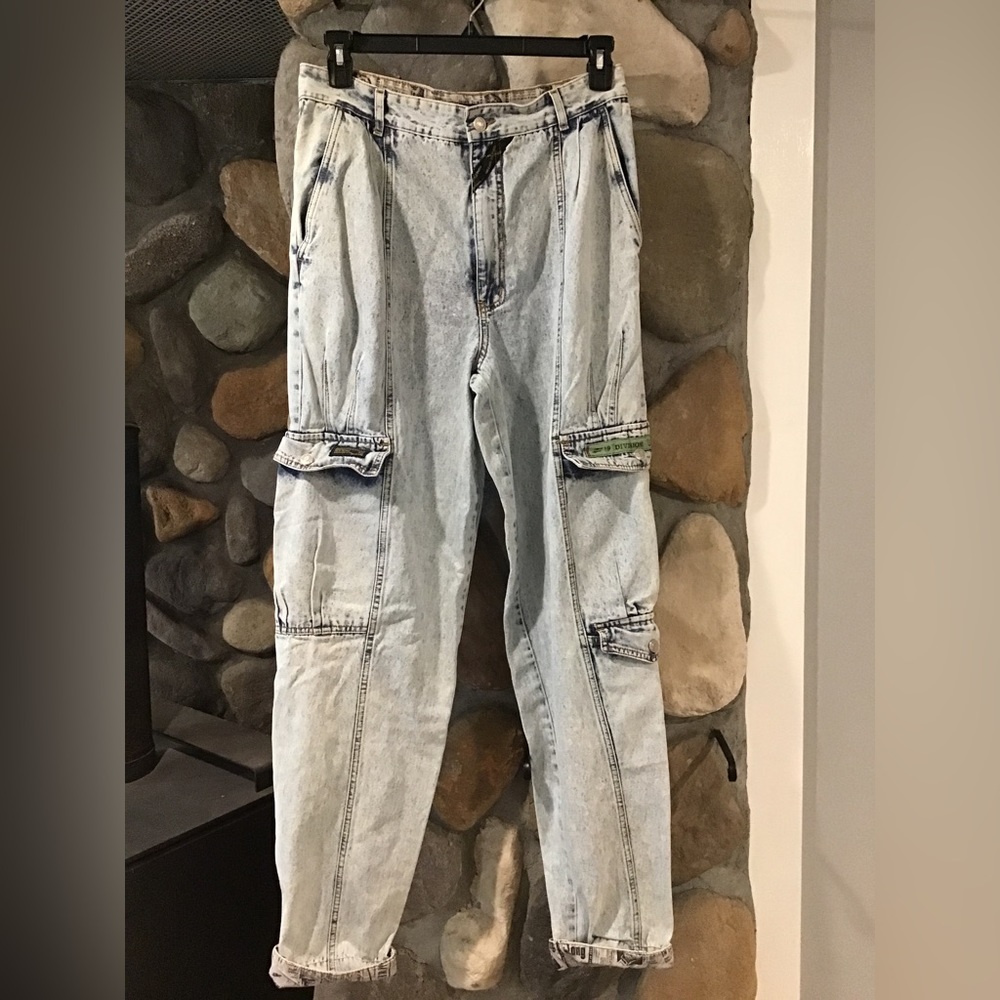 Rare Vintage Jordache Acid Wash Retro Cargo Jeans Size 33